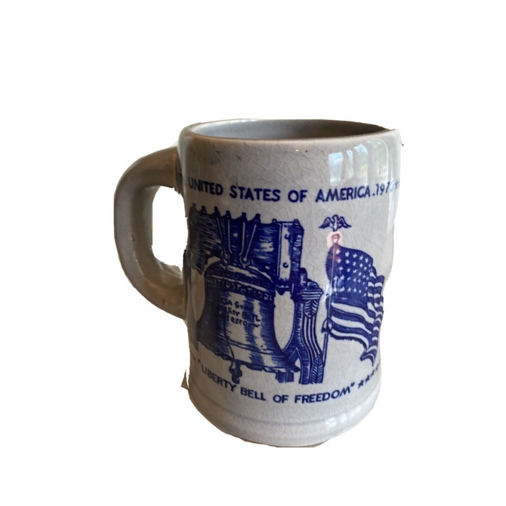 Mug Gray 1976 USA Bicentennial Liberty Bell Ceramic Stein Japan Vintage
